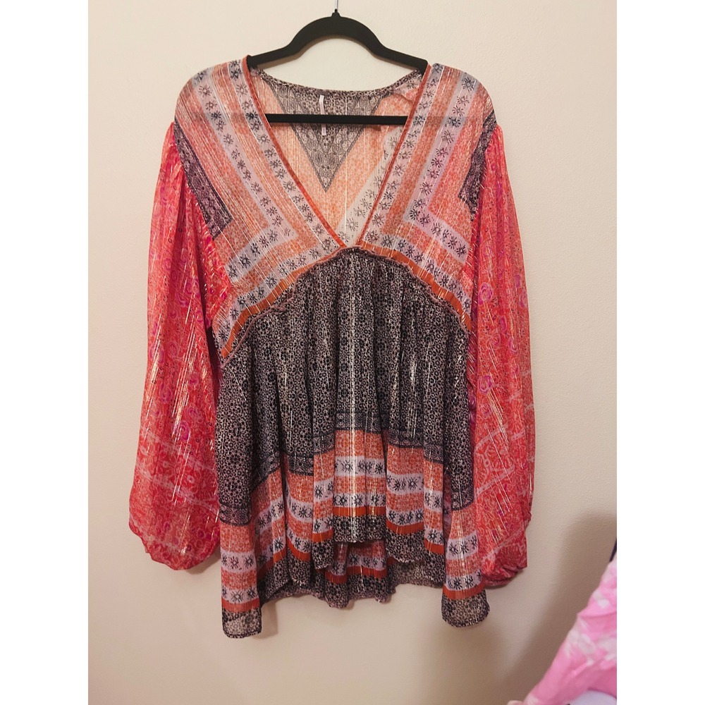 Free People Tunic Top Womens Medium Multicolor Excellent Boho Metallic OB1045285